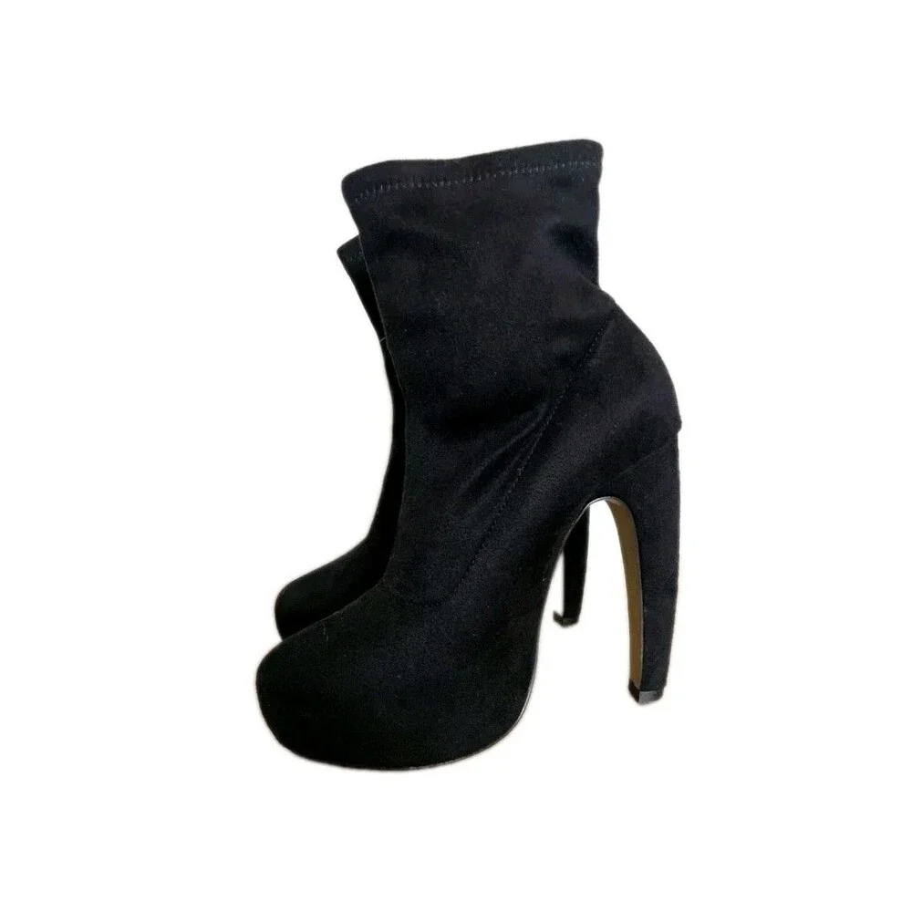 Asos womens Black Booties Platform boots Curve Heel size 5 Faux Nubuck